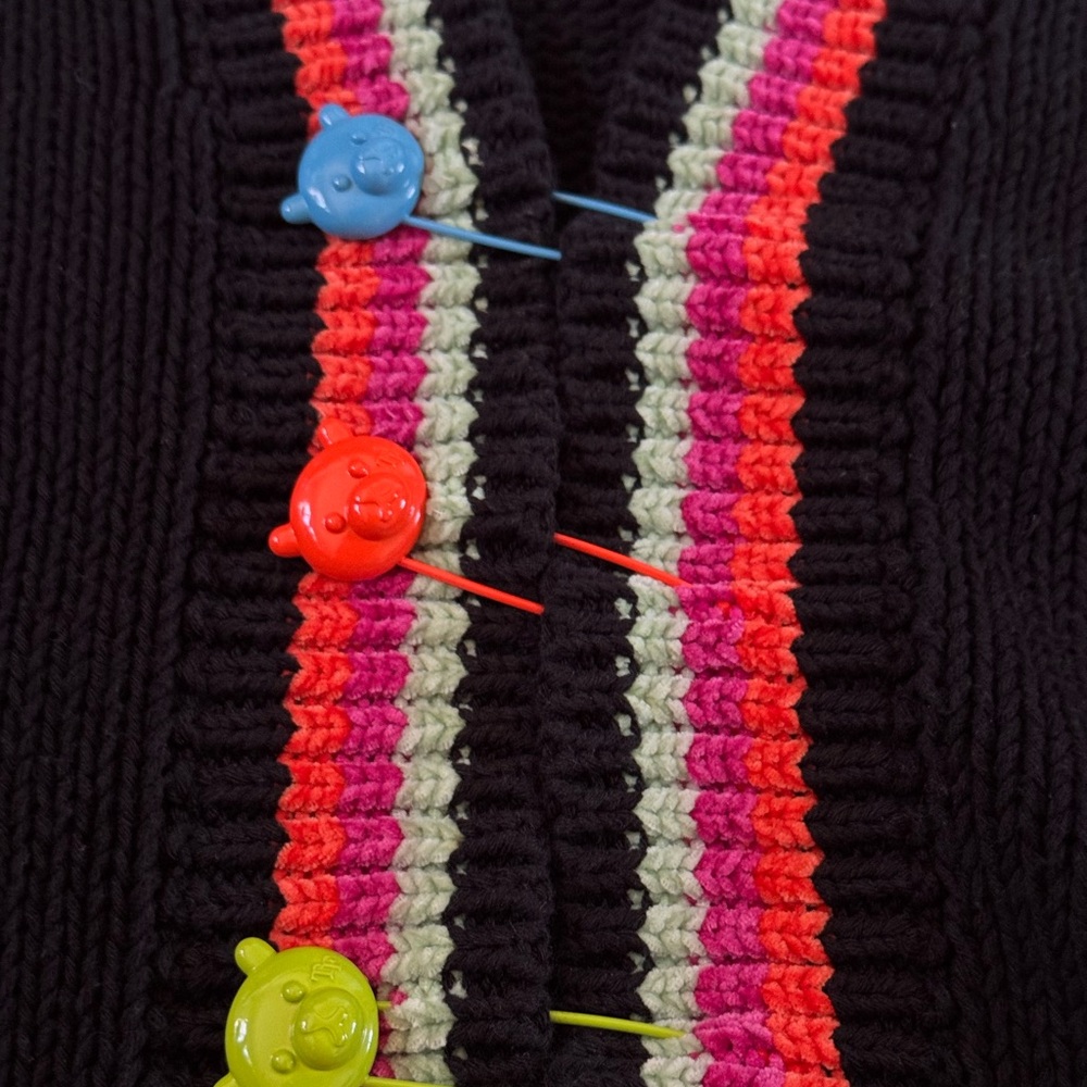 Teddy Fresh Black Cardigan with Colorful Trimming S/M - Picture 3 of 5